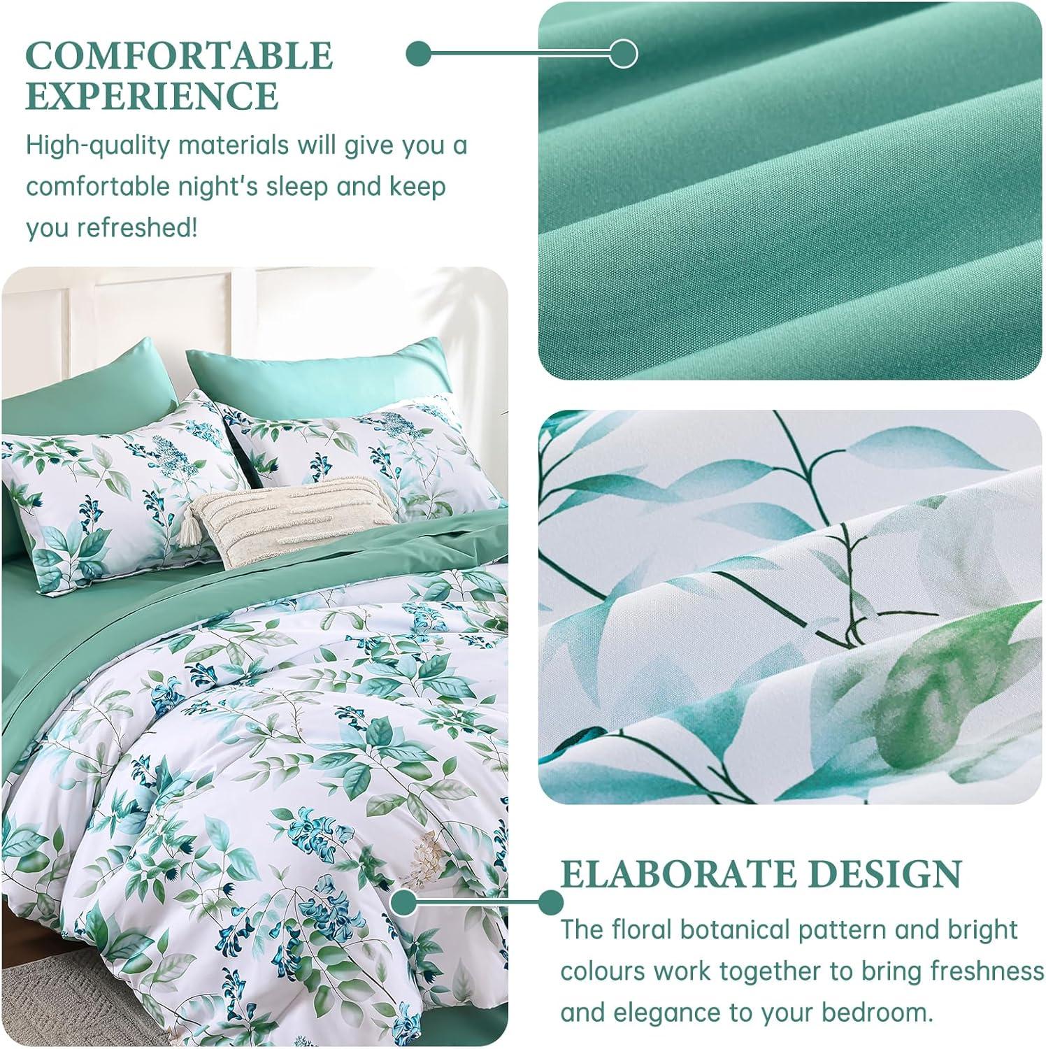 imageQueen Comforter Set 7 Pieces Floral Comforter Bed in A BagCoral Botanical Comforter Set with PillowcasesSoft Microfiber Complete Bedding Sets for All SeasonAqua