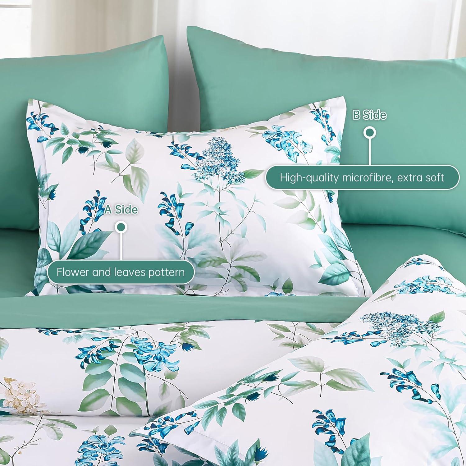imageQueen Comforter Set 7 Pieces Floral Comforter Bed in A BagCoral Botanical Comforter Set with PillowcasesSoft Microfiber Complete Bedding Sets for All SeasonAqua