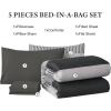 imageBlue Comforter Set Queen SizeBoho Striped Comforters for Boys ampamp Girls7 Pieces Bed in A Bag Simple NeutralStyle Bedding Sets for Kids TeenDark Gray