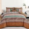 imageBoho Queen Comforter Set 8 Pieces Teal Comforter Bohemian Striped Bed in A BagSoft Microfiber Bedding Set for All SeasonsBrown