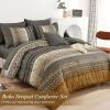 imageBoho Queen Comforter Set 8 Pieces Teal Comforter Bohemian Striped Bed in A BagSoft Microfiber Bedding Set for All SeasonsBrown and Black