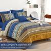 imageBoho Queen Comforter Set 8 Pieces Teal Comforter Bohemian Striped Bed in A BagSoft Microfiber Bedding Set for All SeasonsBrown and Blue