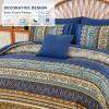 imageBoho Queen Comforter Set 8 Pieces Teal Comforter Bohemian Striped Bed in A BagSoft Microfiber Bedding Set for All SeasonsBrown and Blue