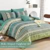 imageBoho Queen Comforter Set 8 Pieces Teal Comforter Bohemian Striped Bed in A BagSoft Microfiber Bedding Set for All SeasonsGreen