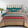 imageBoho Queen Comforter Set 8 Pieces Teal Comforter Bohemian Striped Bed in A BagSoft Microfiber Bedding Set for All SeasonsGreen and Brown