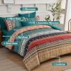 imageBoho Queen Comforter Set 8 Pieces Teal Comforter Bohemian Striped Bed in A BagSoft Microfiber Bedding Set for All SeasonsGreen and Brown