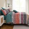 imageBoho Queen Comforter Set 8 Pieces Teal Comforter Bohemian Striped Bed in A BagSoft Microfiber Bedding Set for All SeasonsOrange and Green
