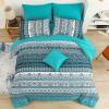 imageBoho Queen Comforter Set 8 Pieces Teal Comforter Bohemian Striped Bed in A BagSoft Microfiber Bedding Set for All SeasonsTeal