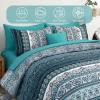 imageBoho Queen Comforter Set 8 Pieces Teal Comforter Bohemian Striped Bed in A BagSoft Microfiber Bedding Set for All SeasonsTeal