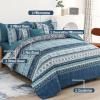 imageBoho Queen Comforter Set 8 Pieces Teal Comforter Bohemian Striped Bed in A BagSoft Microfiber Bedding Set for All SeasonsTeal Blue