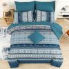 imageBoho Queen Comforter Set 8 Pieces Teal Comforter Bohemian Striped Bed in A BagSoft Microfiber Bedding Set for All SeasonsTeal Blue