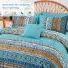 imageBoho Queen Comforter Set 8 Pieces Teal Comforter Bohemian Striped Bed in A BagSoft Microfiber Bedding Set for All SeasonsTeal and Yellow
