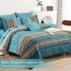imageBoho Queen Comforter Set 8 Pieces Teal Comforter Bohemian Striped Bed in A BagSoft Microfiber Bedding Set for All SeasonsTeal and Yellow