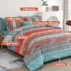 imageBoho Queen Comforter Set 8 Pieces Teal Comforter Bohemian Striped Bed in A BagSoft Microfiber Bedding Set for All SeasonsTerracotta