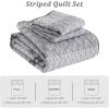 imageCottolester Aqua Quilt Set Queen Size Boho Striped Bedspread Lightweight Soft Microfiber Bedding Set 96quotx90quot 3 PiecesGrey
