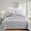 imageCottolester Aqua Quilt Set Queen Size Boho Striped Bedspread Lightweight Soft Microfiber Bedding Set 96quotx90quot 3 PiecesGrey