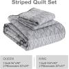 imageCottolester Aqua Quilt Set Queen Size Boho Striped Bedspread Lightweight Soft Microfiber Bedding Set 96quotx90quot 3 PiecesGrey