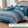 imageCottolester Boho Comforter Set Queen Size8 Piece Bed in a Bag Bohemian Striped Bedding Quilt SetPurple Paisley Floral Comforter and Sheet SetSoft Microfiber Complete Bedding Sets for All SeasonTeal Blue