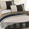 imageCottolester Queen Quilt Set 3 PiecesGray and Blue Striped Quilt SetBoho Farmhouse Bedspread Soft Microfiber Bedding Set for All Season 96quotx90quotBrown and Blue