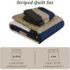 imageCottolester Queen Quilt Set 3 PiecesGray and Blue Striped Quilt SetBoho Farmhouse Bedspread Soft Microfiber Bedding Set for All Season 96quotx90quotBrown and Blue