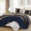 imageCottolester Queen Quilt Set 3 PiecesGray and Blue Striped Quilt SetBoho Farmhouse Bedspread Soft Microfiber Bedding Set for All Season 96quotx90quotBrown and Blue