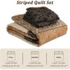 imageCottolester Queen Quilt Set 3 PiecesGray and Blue Striped Quilt SetBoho Farmhouse Bedspread Soft Microfiber Bedding Set for All Season 96quotx90quotBrown