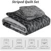 imageCottolester Queen Quilt Set 3 PiecesGray and Blue Striped Quilt SetBoho Farmhouse Bedspread Soft Microfiber Bedding Set for All Season 96quotx90quotGrey