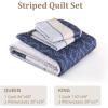 imageCottolester Queen Quilt Set 3 PiecesGray and Blue Striped Quilt SetBoho Farmhouse Bedspread Soft Microfiber Bedding Set for All Season 96quotx90quotGray and Yellow