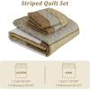 imageCottolester Queen Quilt Set 3 PiecesGray and Blue Striped Quilt SetBoho Farmhouse Bedspread Soft Microfiber Bedding Set for All Season 96quotx90quotKhaki and Brown