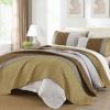 imageCottolester Queen Quilt Set 3 PiecesGray and Blue Striped Quilt SetBoho Farmhouse Bedspread Soft Microfiber Bedding Set for All Season 96quotx90quotKhaki and Brown