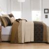 imageCottolester Queen Quilt Set 3 PiecesGray and Blue Striped Quilt SetBoho Farmhouse Bedspread Soft Microfiber Bedding Set for All Season 96quotx90quotLight Brown