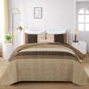 imageCottolester Queen Quilt Set 3 PiecesGray and Blue Striped Quilt SetBoho Farmhouse Bedspread Soft Microfiber Bedding Set for All Season 96quotx90quotLight Brown