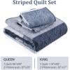 imageCottolester Queen Quilt Set 3 PiecesGray and Blue Striped Quilt SetBoho Farmhouse Bedspread Soft Microfiber Bedding Set for All Season 96quotx90quotMineral Blue