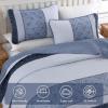 imageCottolester Queen Quilt Set 3 PiecesGray and Blue Striped Quilt SetBoho Farmhouse Bedspread Soft Microfiber Bedding Set for All Season 96quotx90quotMineral Blue