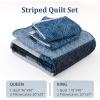 imageCottolester Queen Quilt Set 3 PiecesGray and Blue Striped Quilt SetBoho Farmhouse Bedspread Soft Microfiber Bedding Set for All Season 96quotx90quotNavy Blue