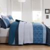 imageCottolester Queen Quilt Set 3 PiecesGray and Blue Striped Quilt SetBoho Farmhouse Bedspread Soft Microfiber Bedding Set for All Season 96quotx90quotNavy Blue