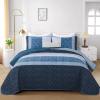 imageCottolester Queen Quilt Set 3 PiecesGray and Blue Striped Quilt SetBoho Farmhouse Bedspread Soft Microfiber Bedding Set for All Season 96quotx90quotNavy Blue