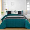 imageCottolester Queen Quilt Set 3 PiecesGray and Blue Striped Quilt SetBoho Farmhouse Bedspread Soft Microfiber Bedding Set for All Season 96quotx90quotPeacock Blue
