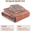 imageCottolester Queen Quilt Set 3 PiecesGray and Blue Striped Quilt SetBoho Farmhouse Bedspread Soft Microfiber Bedding Set for All Season 96quotx90quotRed Orange