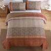 imageCottolester Queen Quilt Set 3 PiecesGray and Blue Striped Quilt SetBoho Farmhouse Bedspread Soft Microfiber Bedding Set for All Season 96quotx90quotRed Orange