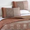 imageCottolester Queen Quilt Set 3 PiecesGray and Blue Striped Quilt SetBoho Farmhouse Bedspread Soft Microfiber Bedding Set for All Season 96quotx90quotRed Orange