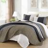 imageCottolester Queen Quilt Set 3 PiecesGray and Blue Striped Quilt SetBoho Farmhouse Bedspread Soft Microfiber Bedding Set for All Season 96quotx90quotTaupe