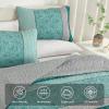 imageCottolester Queen Quilt Set 3 PiecesGray and Blue Striped Quilt SetBoho Farmhouse Bedspread Soft Microfiber Bedding Set for All Season 96quotx90quotTeal