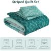 imageCottolester Queen Quilt Set 3 PiecesGray and Blue Striped Quilt SetBoho Farmhouse Bedspread Soft Microfiber Bedding Set for All Season 96quotx90quotTeal