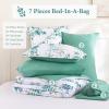 imageQueen Comforter Set 7 Pieces Floral Comforter Bed in A BagCoral Botanical Comforter Set with PillowcasesSoft Microfiber Complete Bedding Sets for All SeasonAqua