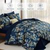 imageQueen Comforter Set 7 Pieces Floral Comforter Bed in A BagCoral Botanical Comforter Set with PillowcasesSoft Microfiber Complete Bedding Sets for All SeasonNavy Blue