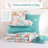 imageQueen Comforter Set 7 Pieces Floral Comforter Bed in A BagCoral Botanical Comforter Set with PillowcasesSoft Microfiber Complete Bedding Sets for All SeasonCoral