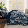 imageQueen Comforter Set 7 Pieces Floral Comforter Bed in A BagCoral Botanical Comforter Set with PillowcasesSoft Microfiber Complete Bedding Sets for All SeasonNavy Blue