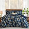 imageQueen Comforter Set 7 Pieces Floral Comforter Bed in A BagCoral Botanical Comforter Set with PillowcasesSoft Microfiber Complete Bedding Sets for All SeasonNavy Blue