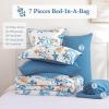 imageQueen Comforter Set 7 Pieces Floral Comforter Bed in A BagCoral Botanical Comforter Set with PillowcasesSoft Microfiber Complete Bedding Sets for All SeasonBlue
